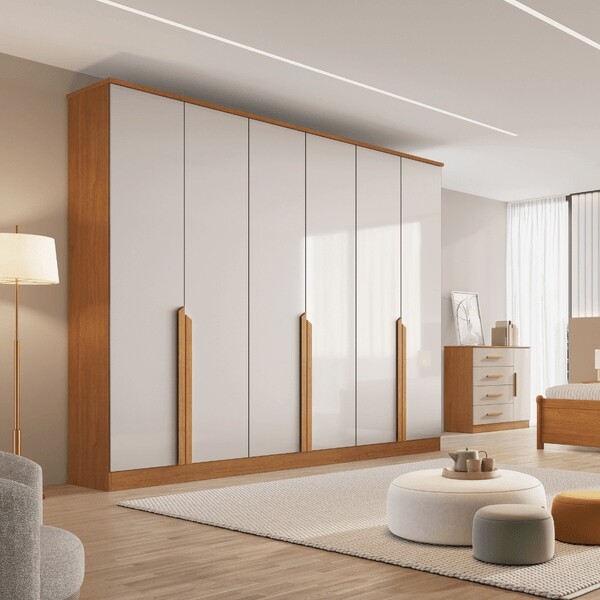 Guarda-Roupa Casal Em MDF 6 Portas Bianchi, Bianca, Nature/Off White