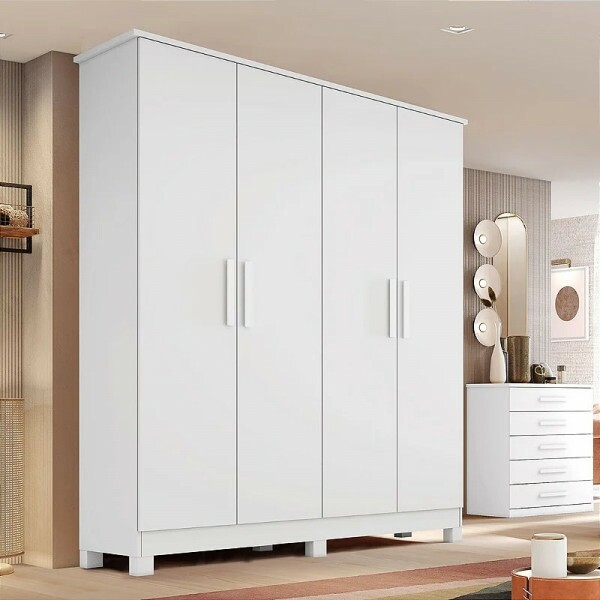 Guarda-Roupa  4 Portas 2 Gavetas MDF Nina Branco Bianchi 