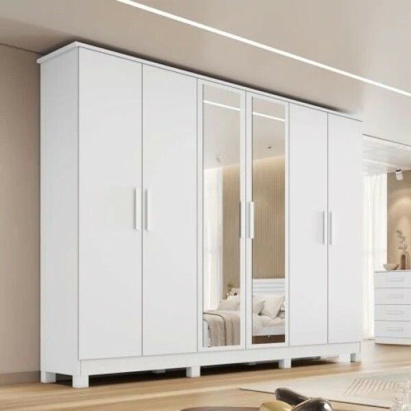 Guarda-Roupa  6 Portas 4 Gavetas MDF Nina Branco Bianchi 