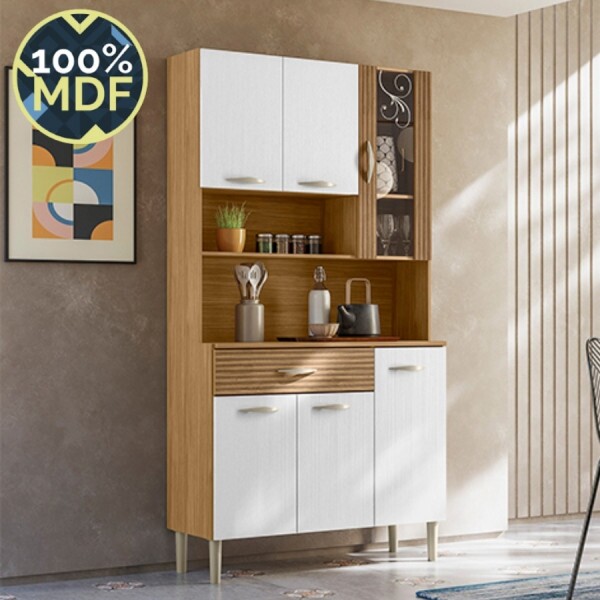 Armário de Cozinha Kit Golden 6 Portas Plus Freijó/Supremo/Ripado 100% MDF