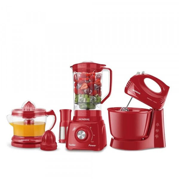 Kit Mondial Liquidificador + Batedeira + Espremedor Vermelho