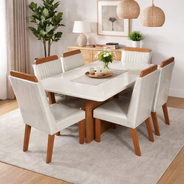 Conjunto Mesa de Jantar Mônaco Indeks 1,70m com 6 Cadeiras Riviera LJ Móveis. Conjunto Mesa de Jantar Mônaco Indeks 1,70m com 6 Cadeiras Riviera LJ Móveis.