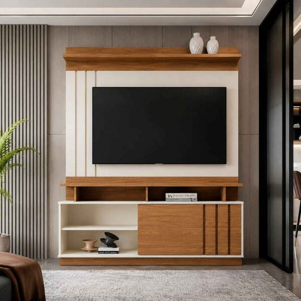 Home Para Tv até 55" Goiás Off White/Canela Mobler Home Para Tv até 55" Goiás Off White/Canela Mobler