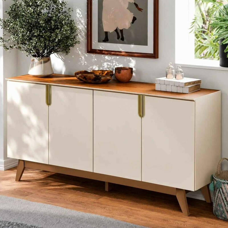 Buffet com 4 Portas Recife Off White/Canela Mobler Buffet com 4 Portas Recife Off White/Canela Mobler