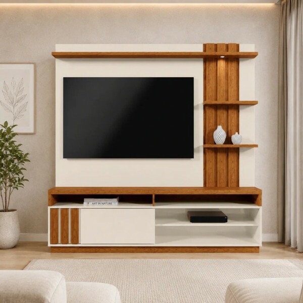 Home para Tv até 55" Mariana Off White/Canela Mobler Home para Tv até 55" Mariana Off White/Canela Mobler