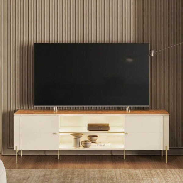 Rack para Tv até 75" 2 Portas Brasília Off white/ Canela Mobler Rack para Tv até 75" 2 Portas Brasília Off white/ Canela Mobler