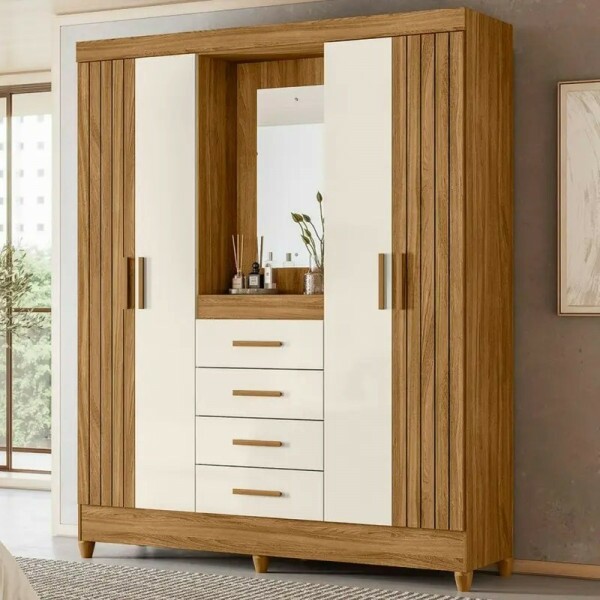 Guarda Roupa Casal Com Espelho Atenas Freijó/Off White Guarda Roupa Casal Com Espelho Atenas Freijó/Off White