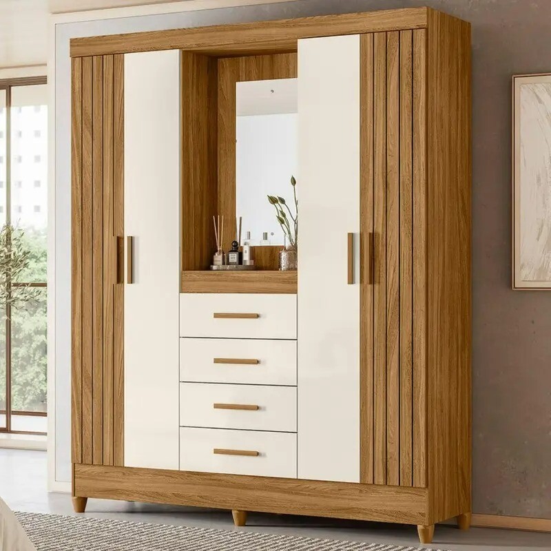 Guarda Roupa Casal Com Espelho Atenas Freijó/Off White Guarda Roupa Casal Com Espelho Atenas Freijó/Off White