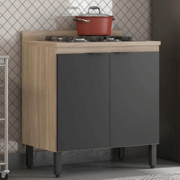 Balcão de Cozinha 2 Portas Firenze Avena/ Grafito 80cm Demóbile