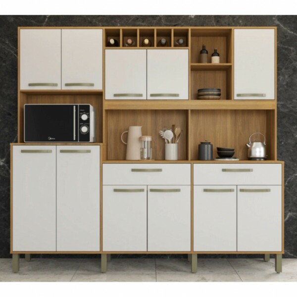 Armário de Cozinha Kit Milano 11 portas Freijó/Off White - Fiorello