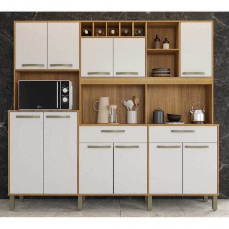 Armário de Cozinha Kit Milano 11 portas Freijó/Off White - Fiorello