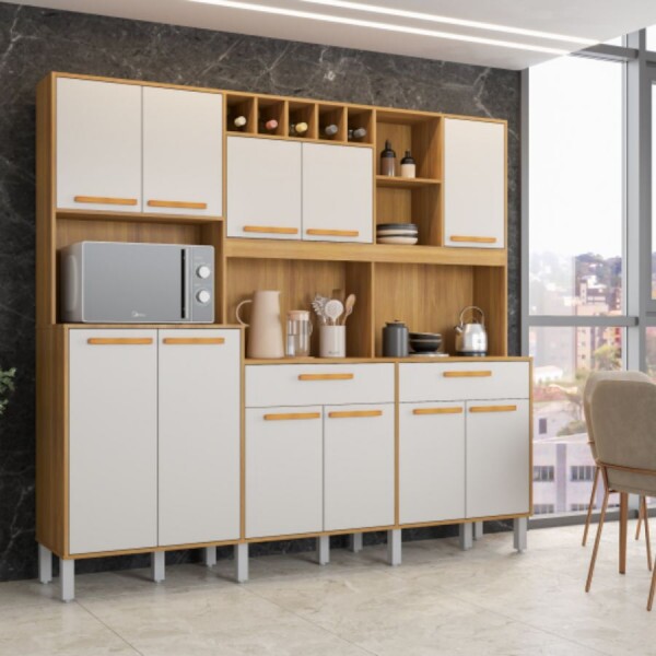 Armário de Cozinha Kit Milano 11 portas Freijó/Off White - Fiorello Armário de Cozinha Kit Milano 11 portas Freijó/Off White - Fiorello