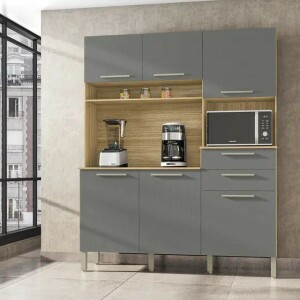 Armário de Cozinha Kit 6 Portas Montesa Freijo/Gris - Kits Paraná
