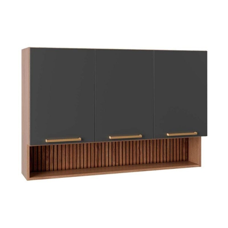 Armário Aéreo Modulado 3 Portas c/Nicho 120cm Mel/Grafite Avelã - Telasul