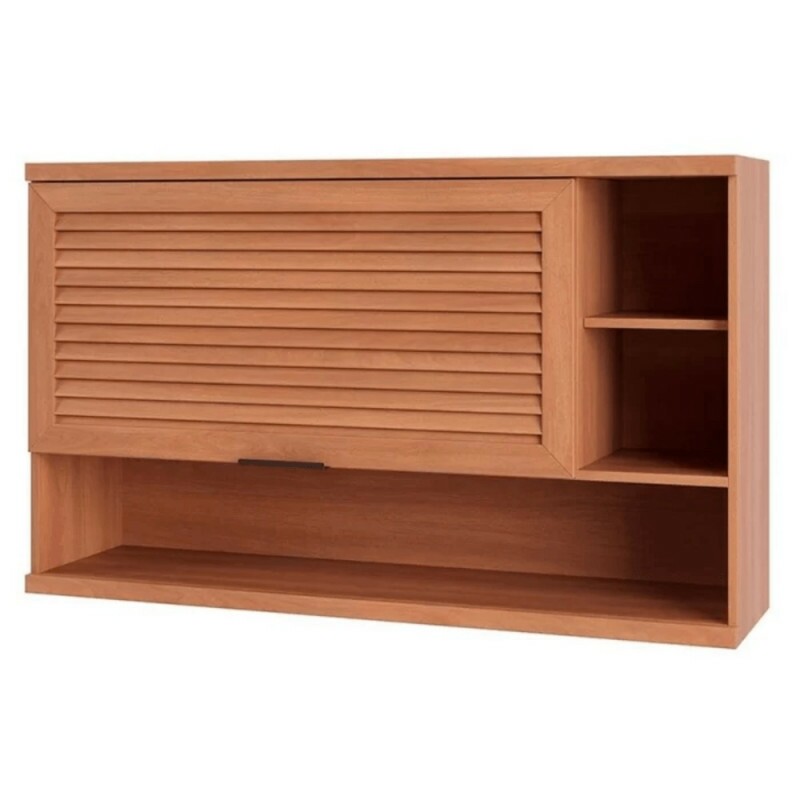 Armário de Cozinha Modulado Aéreo Macadâmia Nicho 1 Porta Ripada Freijó 120cm - Telasul