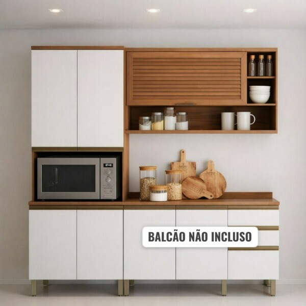 Cozinha Macadamia modulada 2peças Freijo/Branco - Telasul Cozinha Macadamia modulada 2peças Freijo/Branco - Telasul