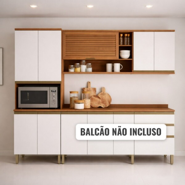 Cozinha Macadamia modulada 3peças Freijo/Branco - Telasul Cozinha Macadamia modulada 3peças Freijo/Branco - Telasul