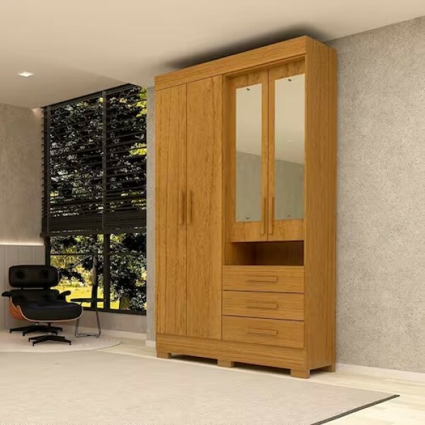 Guarda-Roupa com Espelho Debora 4 Portas 100% MDF Cinamomo - ACP Móveis