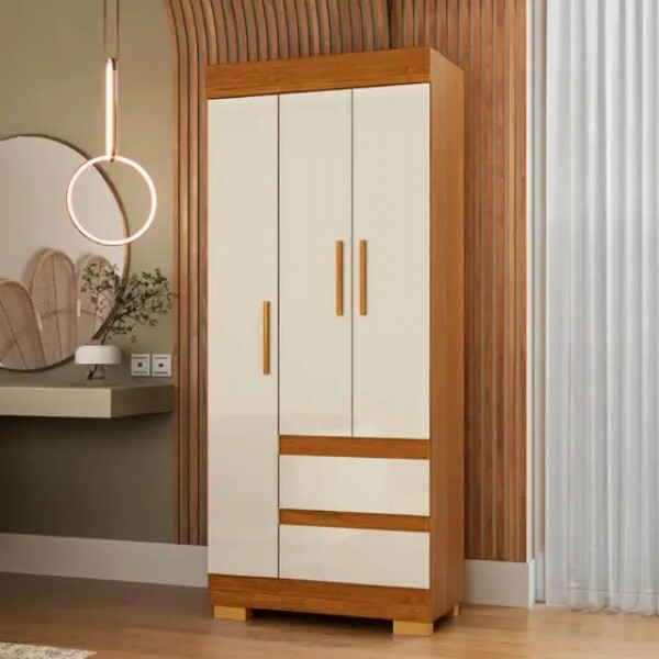 Guarda-Roupa Maya 3 Portas Cinamomo/Off White - Acp Móveis