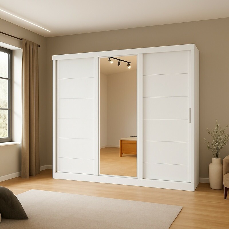 Guarda Roupa Casal com Espelho 3 Portas de Correr em MDF Capri Branco - Bianchi Guarda Roupa Casal com Espelho 3 Portas de Correr em MDF Capri Branco - Bianchi