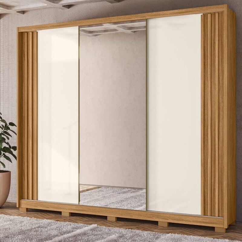 Guarda-Roupa 3 Portas de correr 6 Gavetas Arizona Freijó/Off White - Moval Móveis Guarda-Roupa 3 Portas de correr 6 Gavetas Arizona Freijó/Off White - Moval Móveis