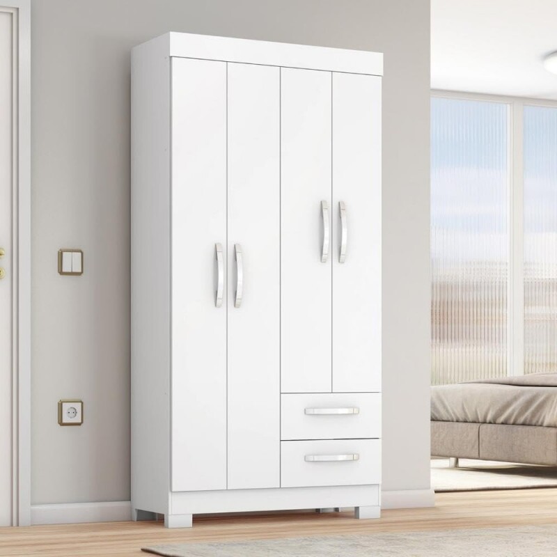 Guarda Roupa NT6010 4pts 2gv Branco New/rosa - Notável Móveis 