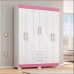 Guarda-roupa Nt6015 com 6 Portas e 2 Gavetas Branco/Rosa Notável