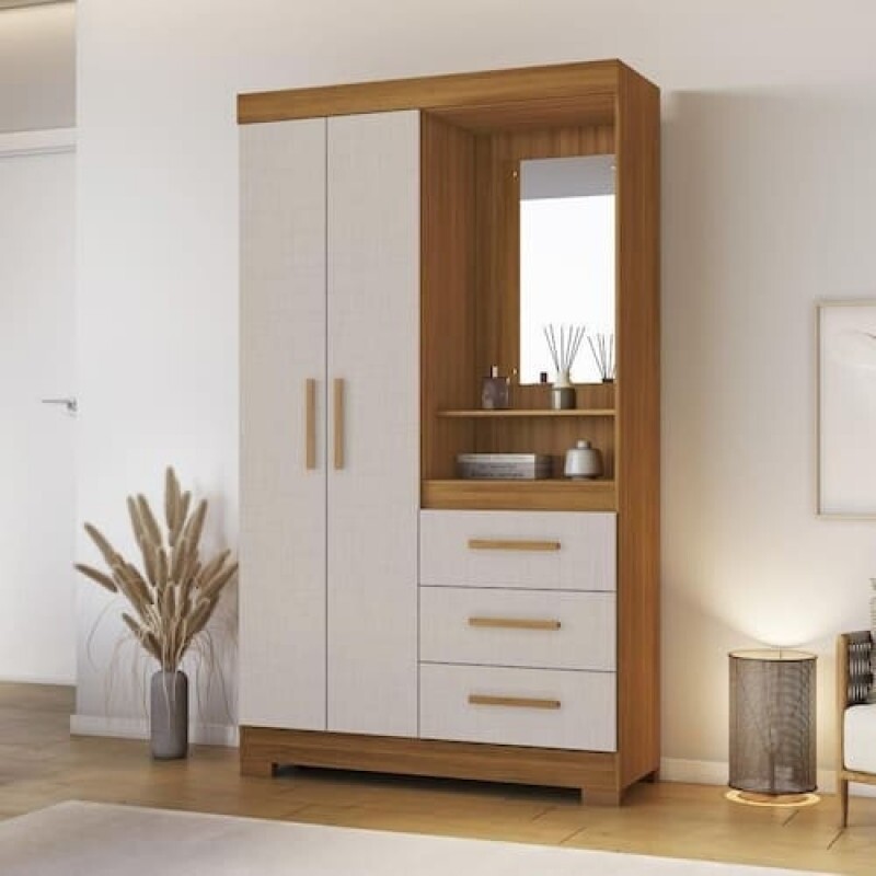 Guarda Roupa Solteiro 2 Portas 3 Gavetas Nt6020 Freijó-off White Nótável Móveis