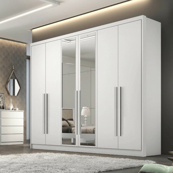 Guarda-Roupa Casal 6 Portas 6 Gavetas Com Espelho Robust Plus Branco Novo Horizonte