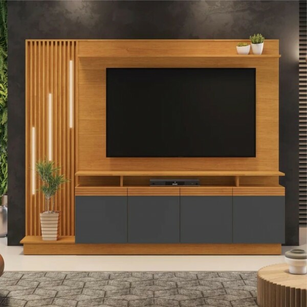 Home com led Absoluto Candian - Jcm Movelaria - Cinamomo / Grafite