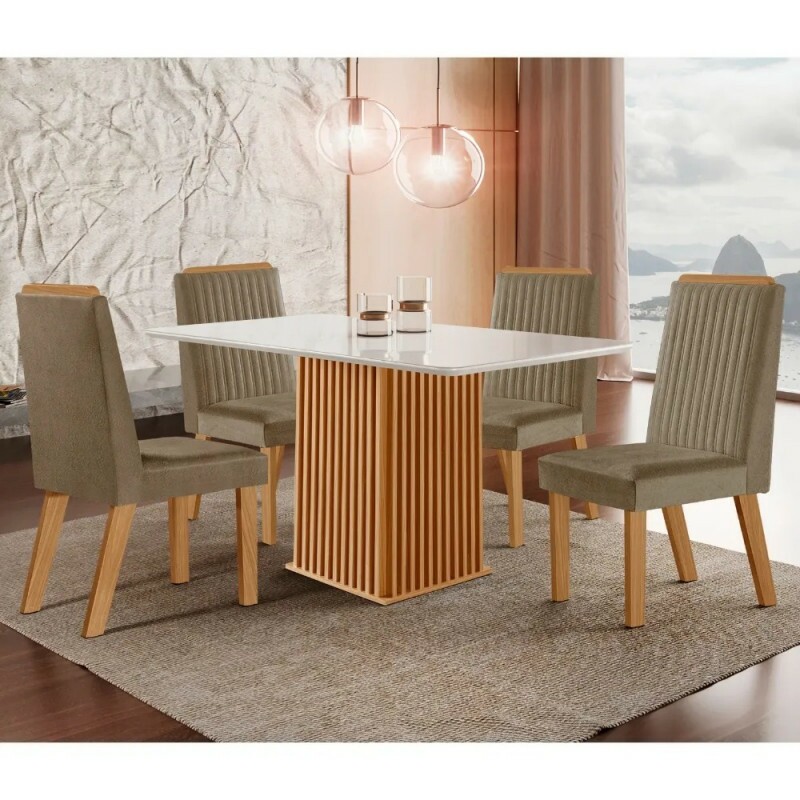 Conjunto de Mesa de Jantar com 4 Cadeiras Riviera Castanho/Cinamomo LJ Móveis