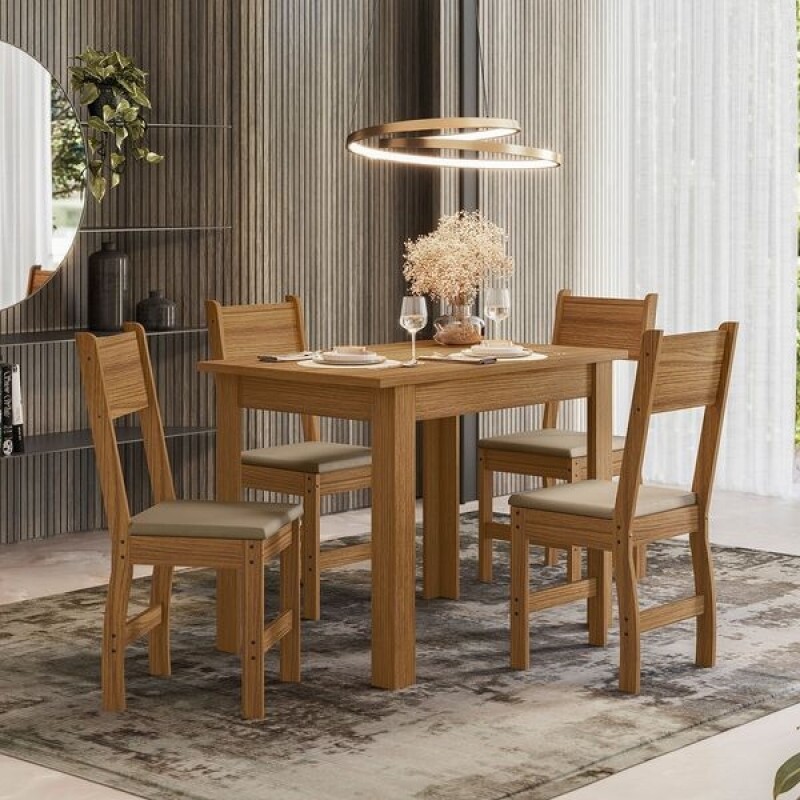 Conj. Mesa Bellagio 108x68cm, c/ 4 Cadeiras Milano, Carvalho  - Poliman