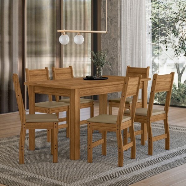 Conj. Mesa Bellagio 150x77cm, c/ 6 Cadeiras Milano, Carvalho  - Poliman