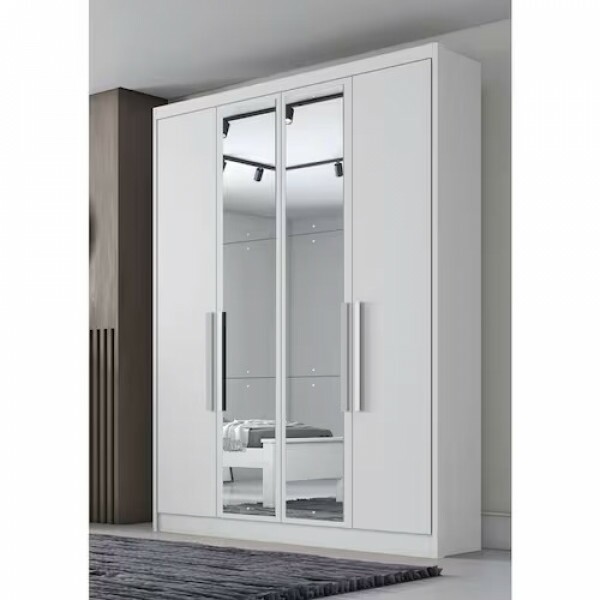 Guarda Roupa Casal com Espelho 4 Portas 3 Gavetas 100% MDF - Moderni Branco - Novo Horizonte