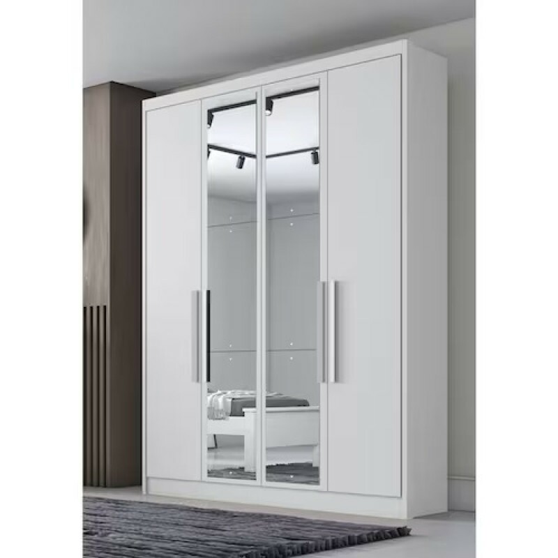 Guarda Roupa Casal com Espelho 4 Portas 3 Gavetas 100% MDF - Moderni Branco - Novo Horizonte
