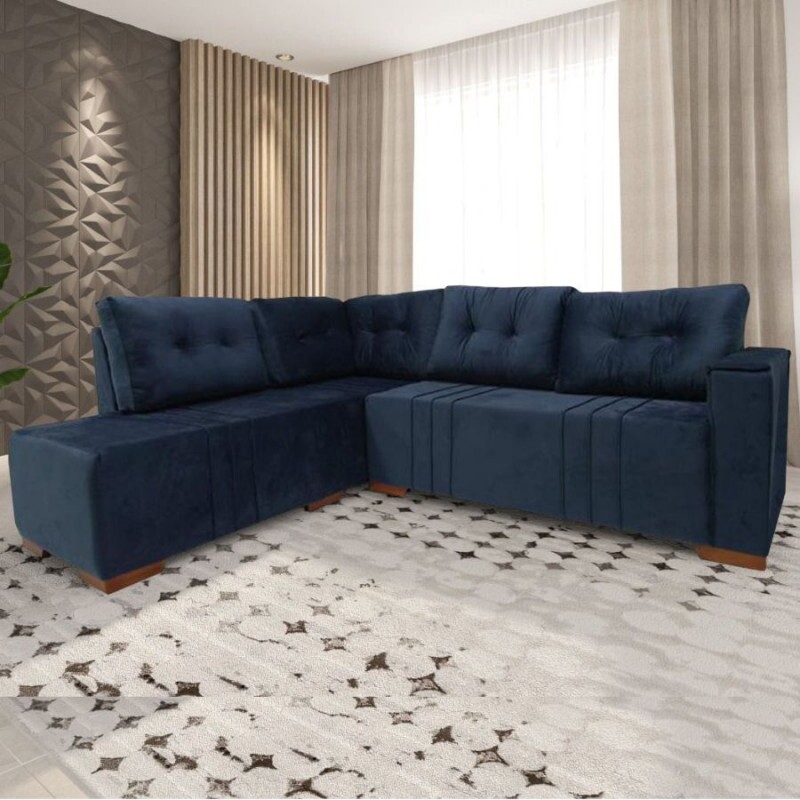 Conjunto Estofado Canto Divano Bacetto 2 e 3 lugares - Azul