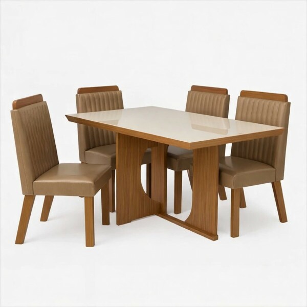 Conjunto para Sala de Jantar  135x90cm Frisa com 04 Cadeiras Riviera Castanho / Capuccino- LJ Moveis