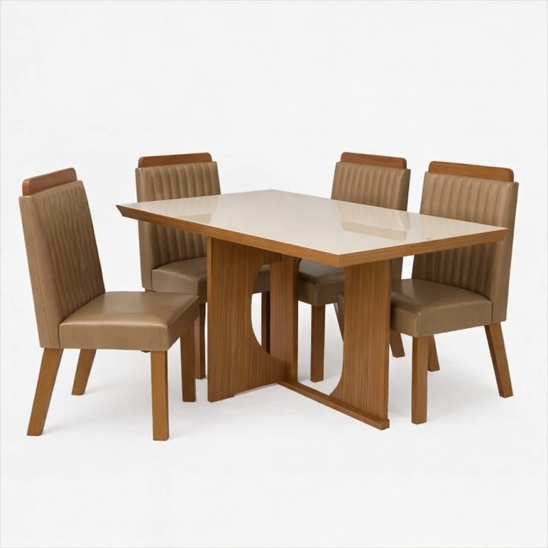Conjunto para Sala de Jantar  135x90cm Frisa com 04 Cadeiras Riviera Castanho / Capuccino- LJ Moveis
