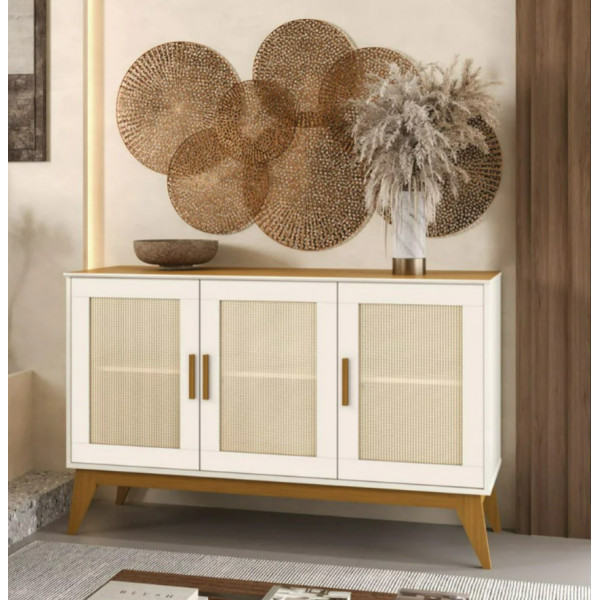 Buffet Aparador  3 Portas Com Tela Off White/ Cedro Andorra Edn