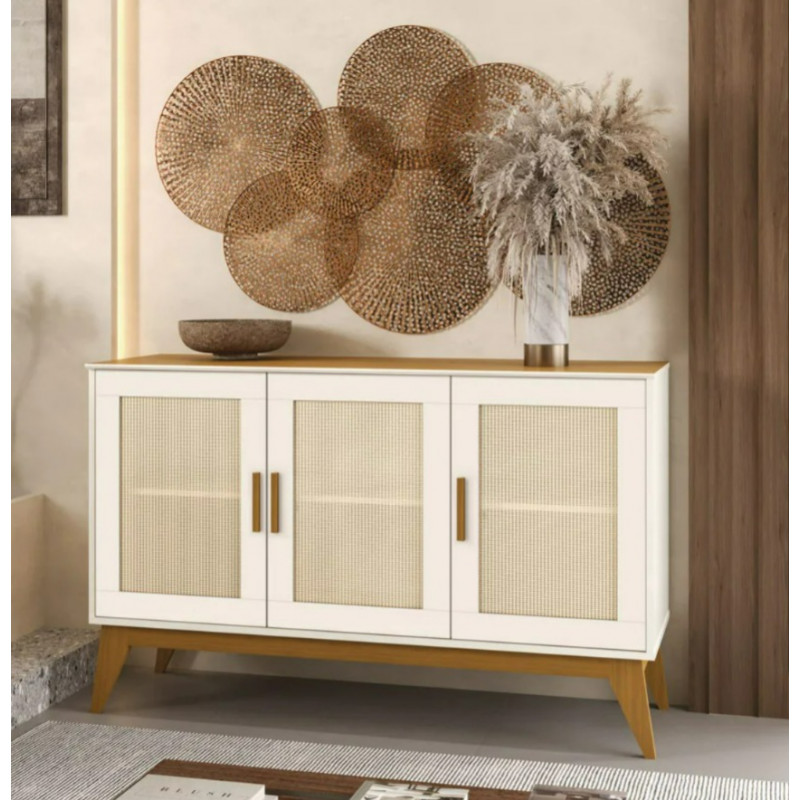 Buffet Aparador  3 Portas Com Tela Off White/ Cedro Andorra Edn