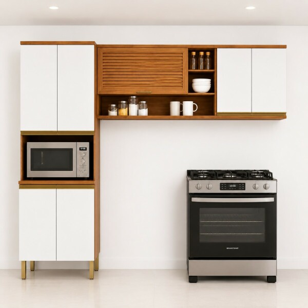 Cozinha modulada 3 peças Freijo/Branco Macadamia Telasul Cozinha modulada 3 peças Freijo/Branco Macadamia Telasul