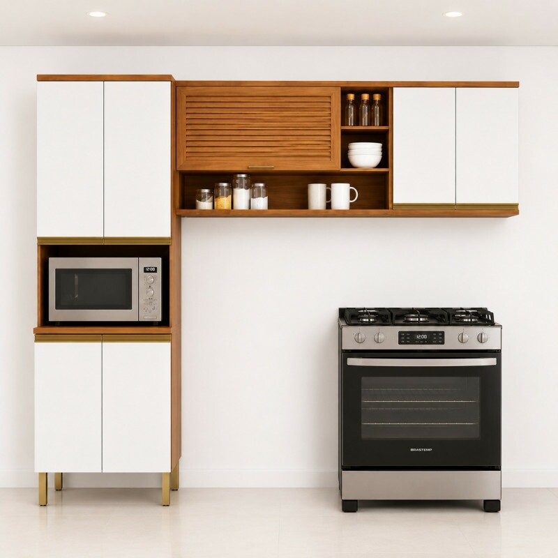 Cozinha modulada 3 peças Freijo/Branco Macadamia Telasul Cozinha modulada 3 peças Freijo/Branco Macadamia Telasul