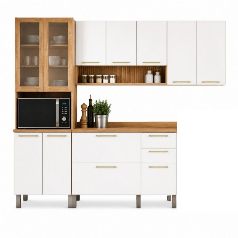 Cozinha Modulada 4 Peças Mel/Branco Avelã Telasul Cozinha Modulada 4 Peças Mel/Branco Avelã Telasul