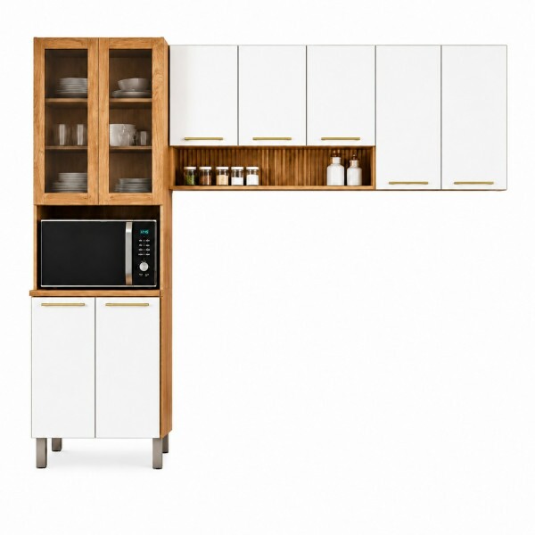 Cozinha Modulada 3 Peças Mel/Branco Avelã Telasul Cozinha Modulada 3 Peças Mel/Branco Avelã Telasul