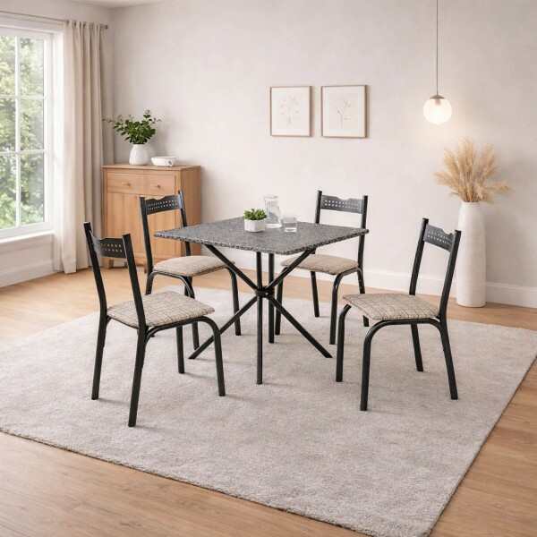 Conjunto Mesa com 4 Cadeiras para Cozinha 70cm Tampo Granito - Ciplafe