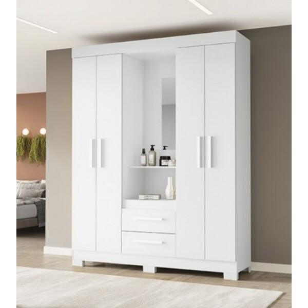 Guarda-Roupa 4 portas 2 Gavetas NT 6055 Branco/ Rosa Notável Guarda-Roupa 4 portas 2 Gavetas NT 6055 Branco/ Rosa Notável