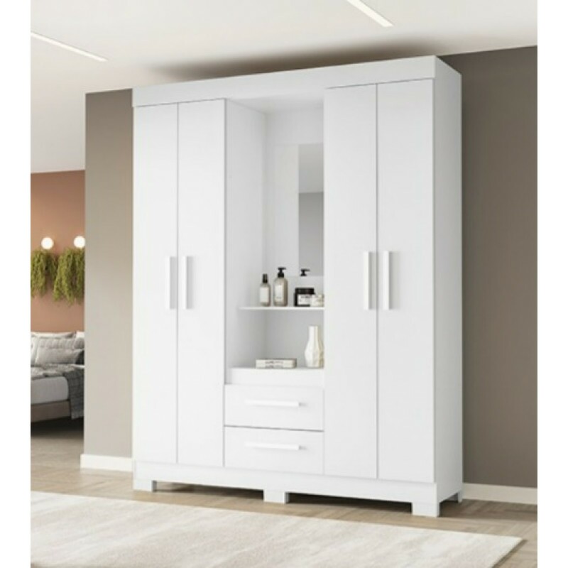 Guarda-Roupa 4 portas 2 Gavetas NT 6055 Branco/ Rosa Notável Guarda-Roupa 4 portas 2 Gavetas NT 6055 Branco/ Rosa Notável